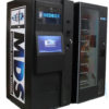 A large, black vending machine reading MDS, made by MedBox, one of the highest earning stocks in the cannabis industry.