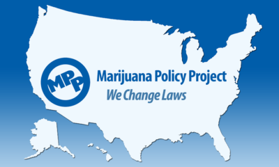 A graphic of the United States with a stamp overlaid saying "Marijuana Policy Project," the group that funded 90% of Colorado's legalization laws.