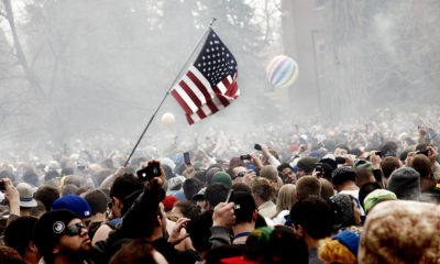 Students gather on 4/20 waving an American Flag at Colorado University, where many board members detest 4/20.