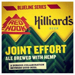 The yellow and green label of Hillard's beer which has taken part of a joint effort and brewed their ale with hemp.