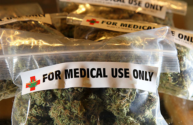 A bag of dried buds labeled "For Medical Use Only" provided by Obamacare