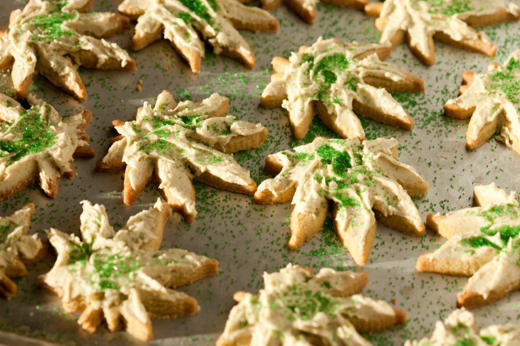 Pot leaf cookies dusted with green sprinkles were made with canna-butter.
