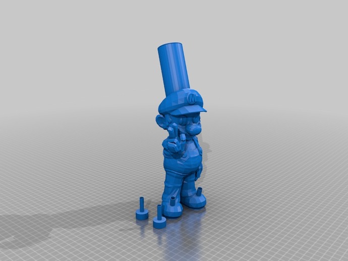 A blue Mario bong made by 3D printer poses for the camera.