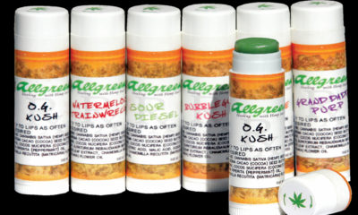 Tubes of hemp chapstick in the style of prescription bottles.