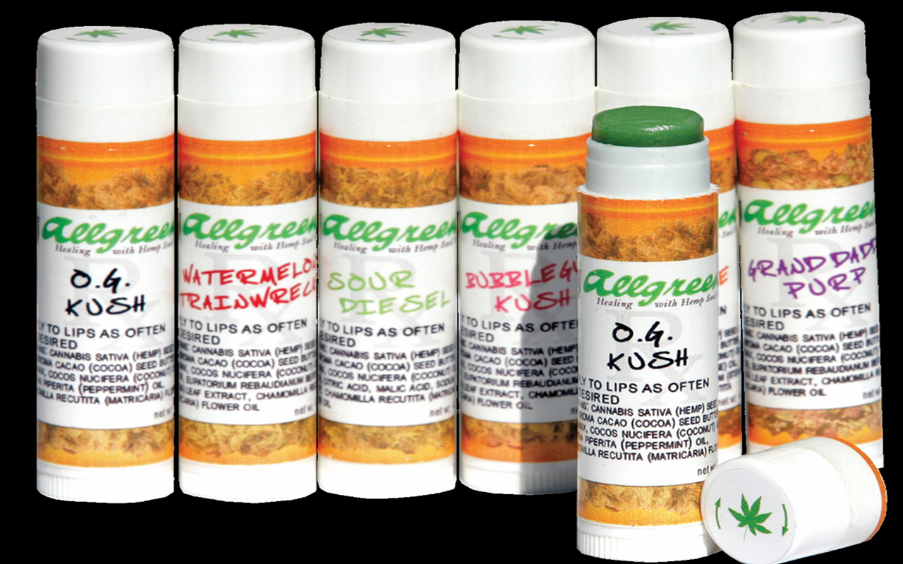 Tubes of hemp chapstick in the style of prescription bottles.