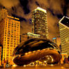 An evening view of the reflective bean in Chicago, Illinois where legislatures are trying to legalize medical marijuana