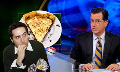 Stephen Colbert next to a pizza slice and a man eating a burrito highlights “Ganjapreneurs” shaping new industry.