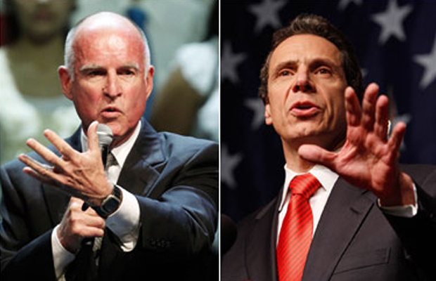Jerry Brown and Andrew Cuomo, two democratic governors split on marijuana legalization.