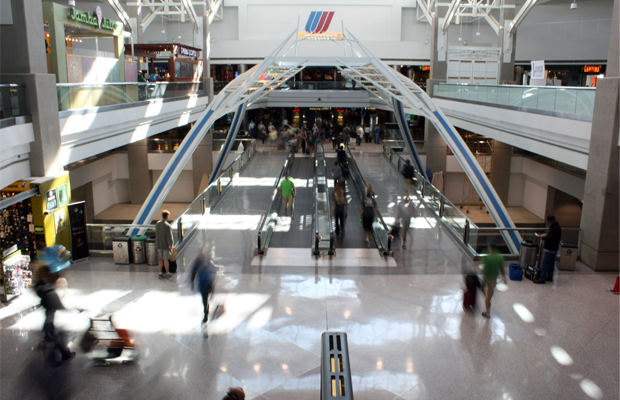 An arial view of the first floor of the Denver airport, where TSA officials have reported no increase in passangers trying to fly with marijuana, despite marijuana being legal in the state.