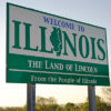 A green and white billboard welcomes visitors to Illinois, where legislators hope to decriminalize marijuana.