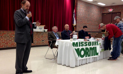 A man speaks at a NORML event in Missouri about the newly passed CBD-only law.