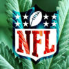 A pot leaf is overlaid with the NFL logo.