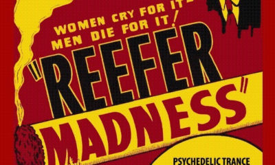 The trademark red and yellow Reefer Madness poster.