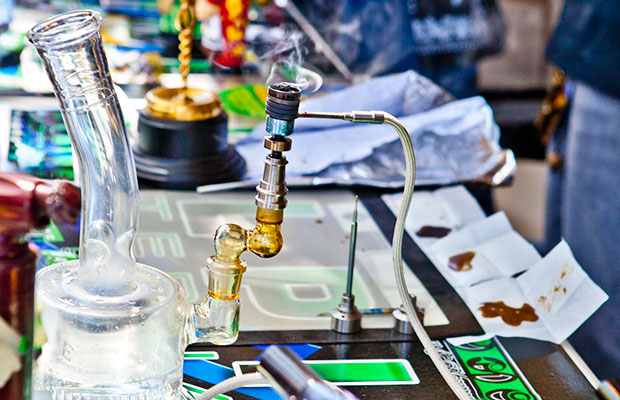 A dab rig sits waiting for someone to take a hit on 7/10 in San Francisco