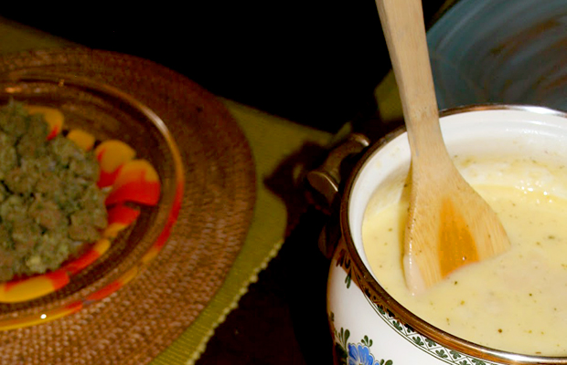 A hot bowl of cheesy infused PBR fondue.