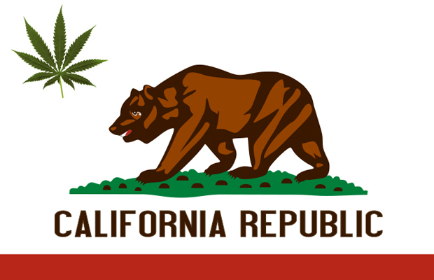 A modified California Republic flag sports a pot leaf as CA looks to legalize recreational marijuana.