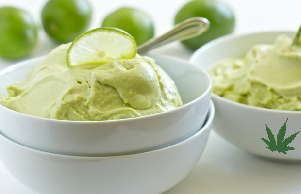 A bowl of bright green insfused ice cream is perfect for the summer.