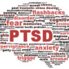 The shape of a brain is filled with words that are symptoms of the central problem, PTSD, which is on the list of ailments that can have mmj prescribed in Arizona.