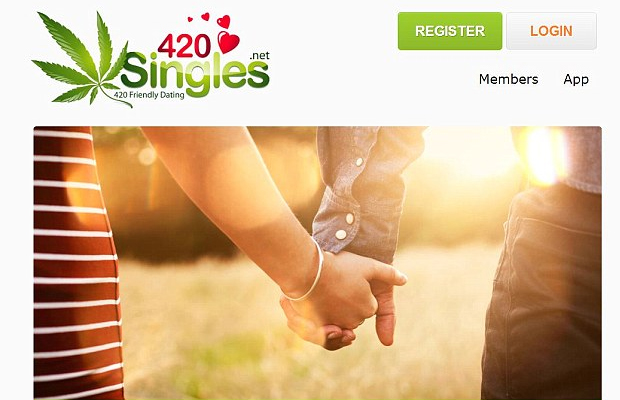 The home page of the dating site, 420 Singles, caters to people looking for love while supporting cannabis.