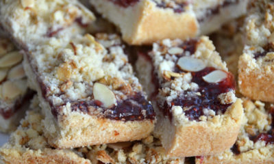 Bars of “Medical” Gluten-Free Raspberry Cough Crumb Bars on a plate.