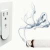 A cigarette smokes near a plug in that holds a special smoke detector that can tell when you are smoking pot.