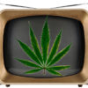 An old TV sets is branded with a pot leaf.