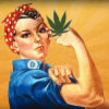 A Rosie the Riviter poster is modified with a pot plant to represent the women who are at the top of the cannabis industry.