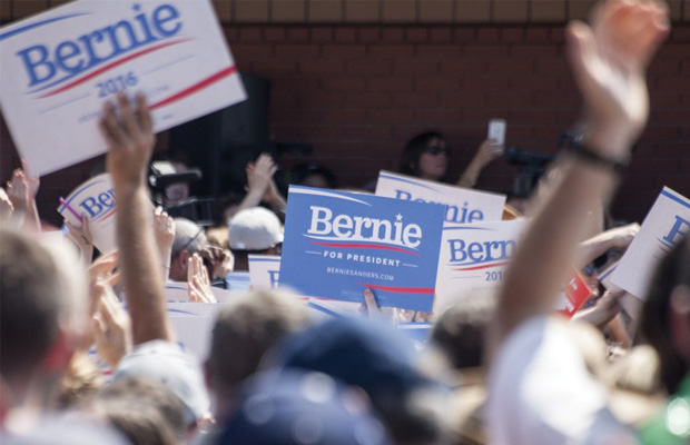 Crowd of Bernie Sanders' Supporters with Bernie Signs