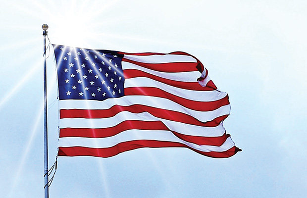 An American Flag Flaps in the Breeze Under the Sun