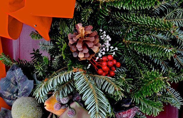 A Live Evergreen Wreath with Red Bow