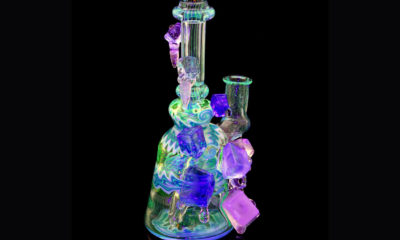 Brightly colored Neon water pipe by glass artist Chaka.