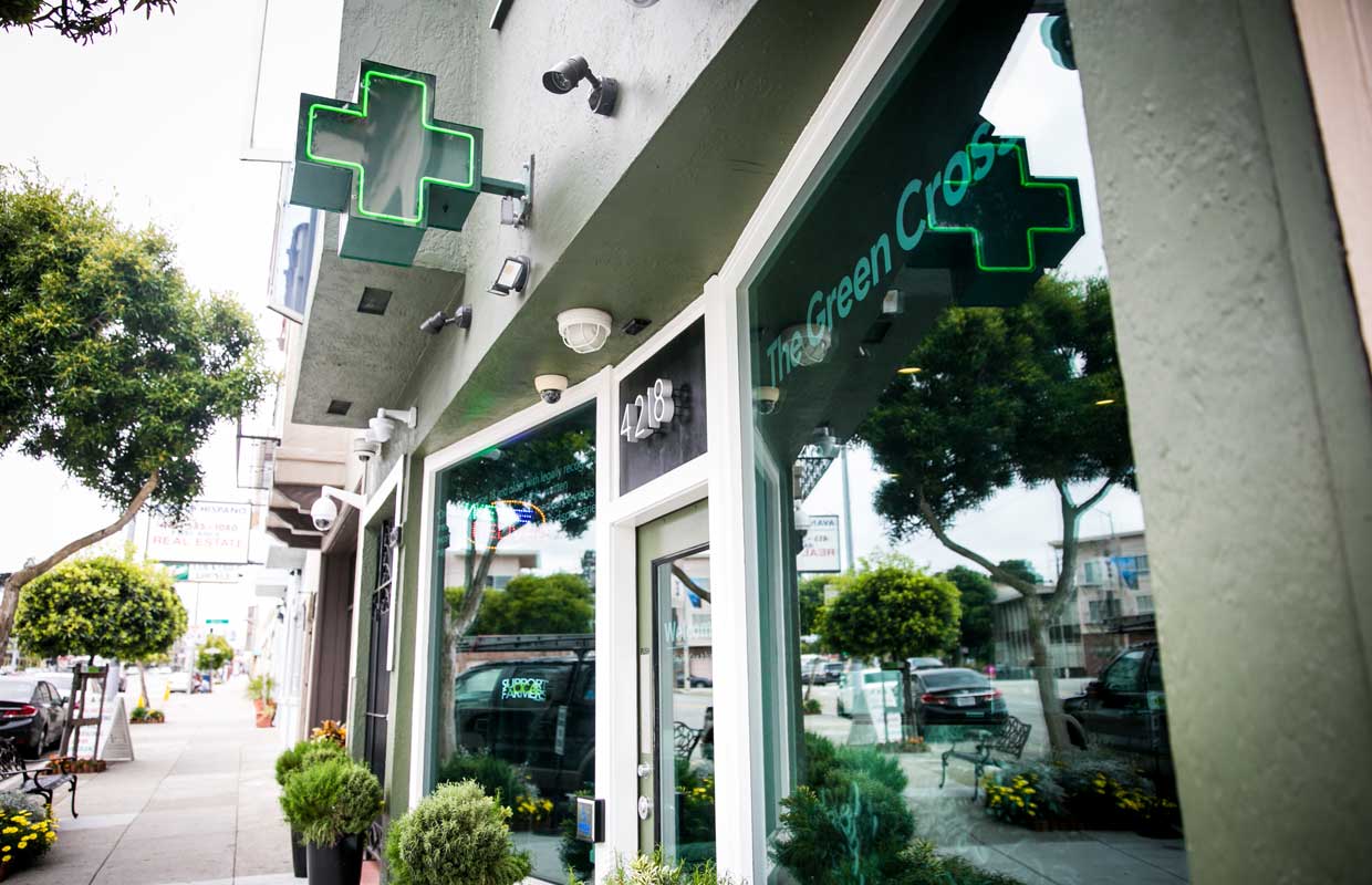 The storefront of the Green Cross dispensary in San Francisco, CA.