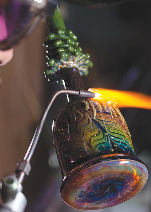 Dab rigs resembling trees evoke nature with glass art.