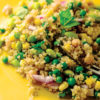 Canna-Quinoa Salad on a Yellow Plate with Fork