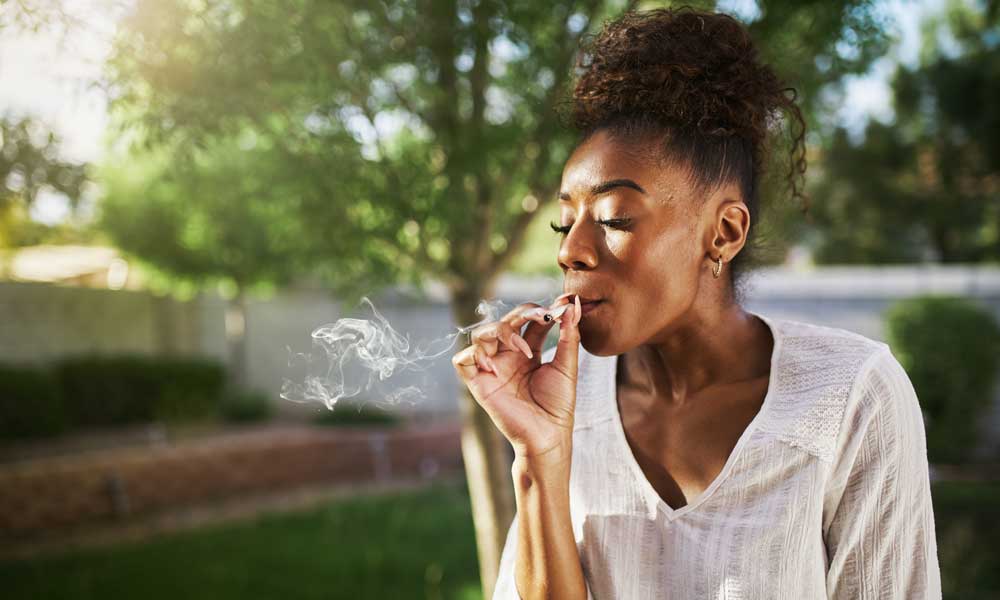 Woman smoking joint