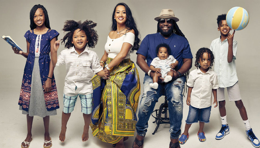 Dr. Annabelle Manalo-Morgan with husband, multiple Grammy winner, Gramps Morgan, and their five children.